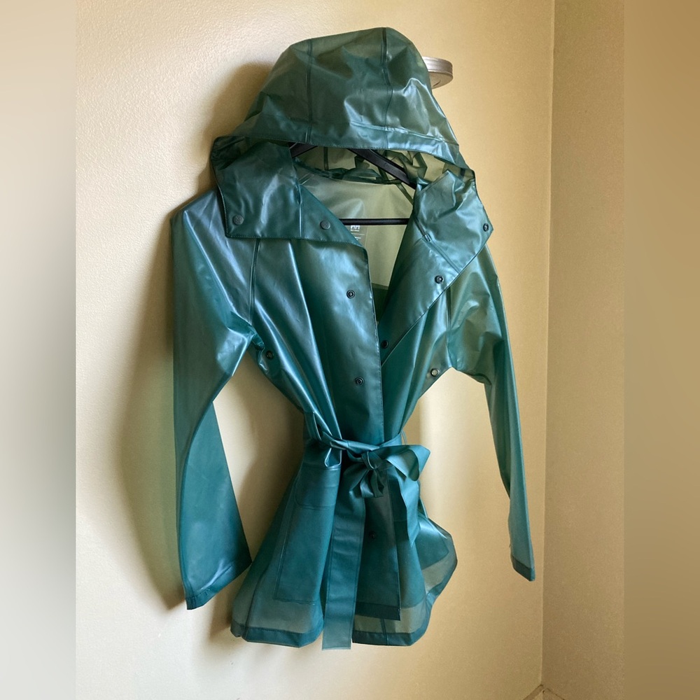 See thru sexy Helly Hansen short trench style belted Women's spring Raincoat XS